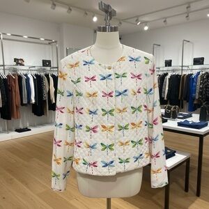 Maggy London Colorful Dragonfly Print Women's Jacket 100% silk Ptp 17 L is 20
